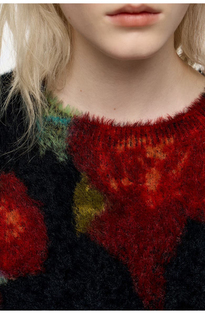 Bimba y Lola Ribbon Roses Fur Balloon Sweater, Alternate, color, Ribbon Roses Black