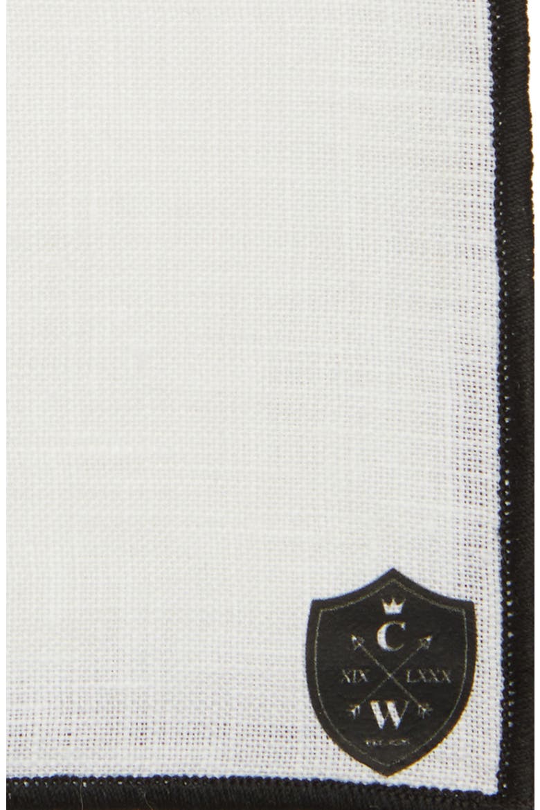 White Linen Pocket Square with Black Trim, Alternate, color, BLACK