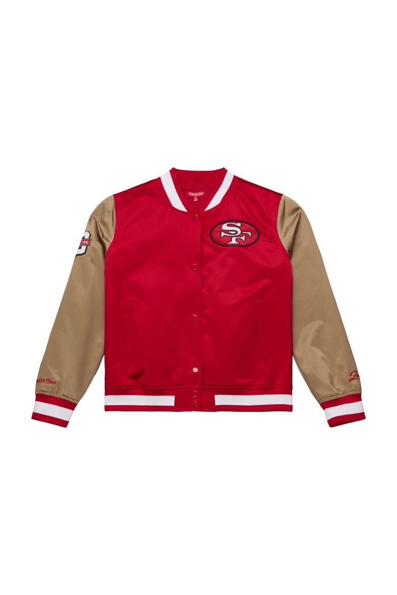 Women's Mitchell & Ness Scarlet/Gold San Francisco 49ers 80th Anniversary Satin Full-Snap Jacket, Alternate, color, Scarlet