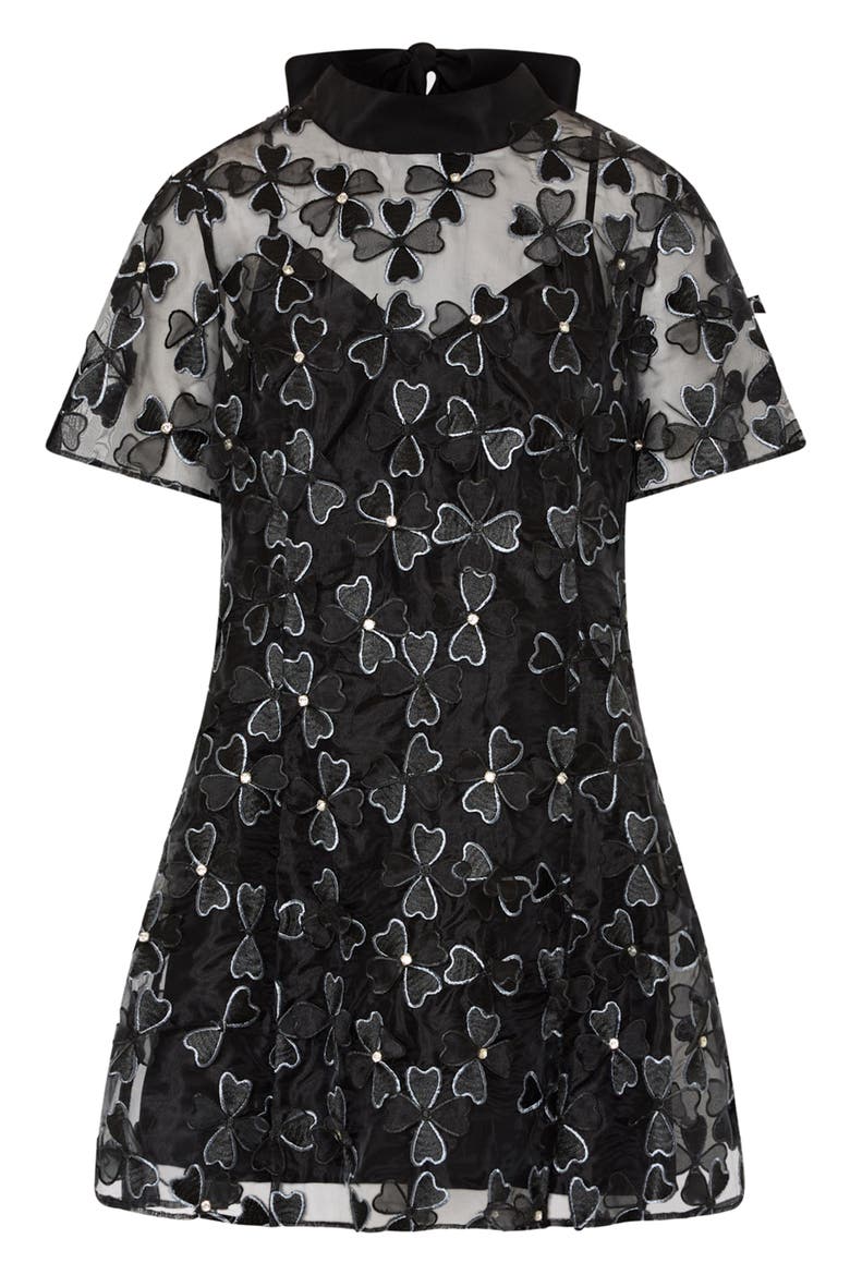 Susie Clover Bow Organza Cocktail Minidress, Alternate, color, 5AA BLACK
