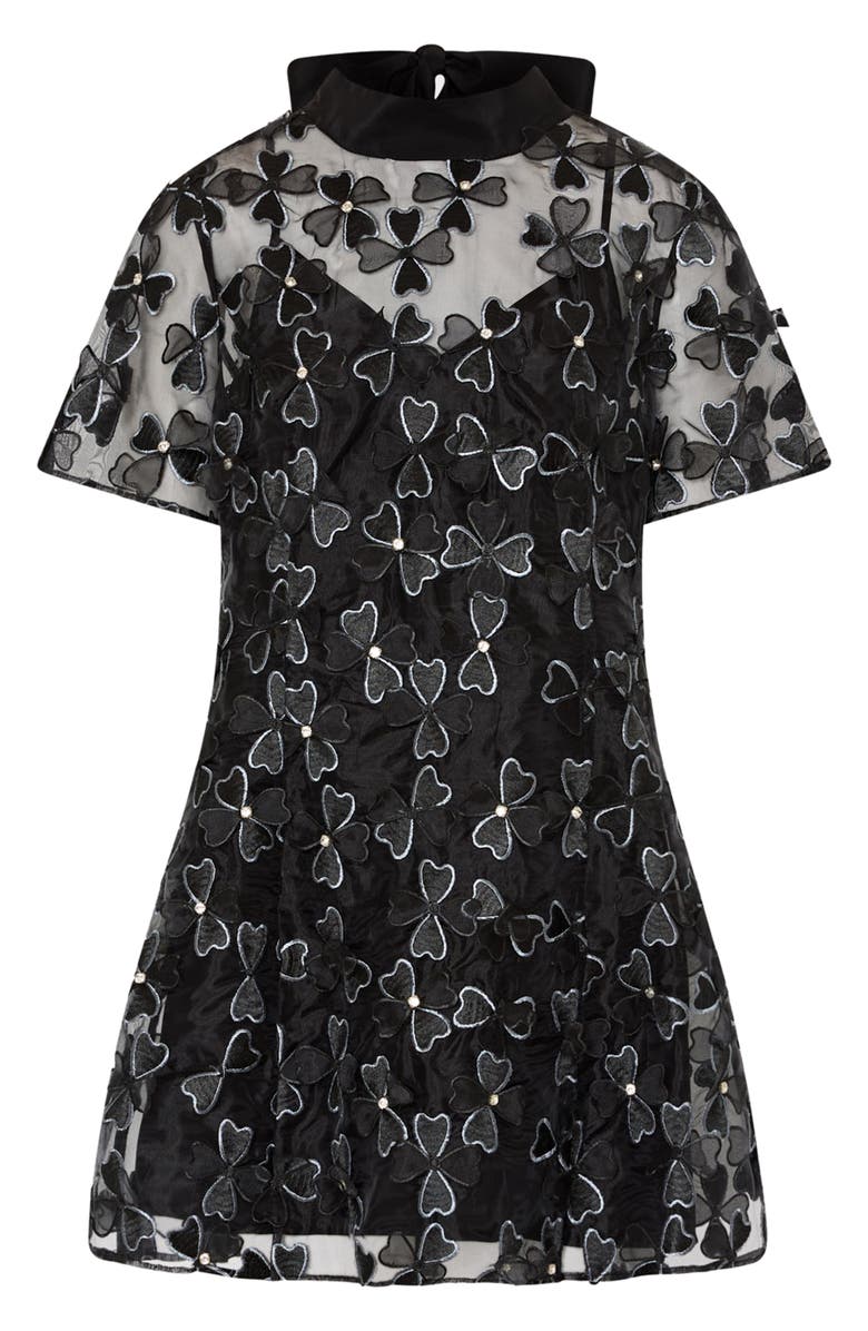 Milly Susie Clover Bow Organza Cocktail Minidress, Main, color, 5Aa Black