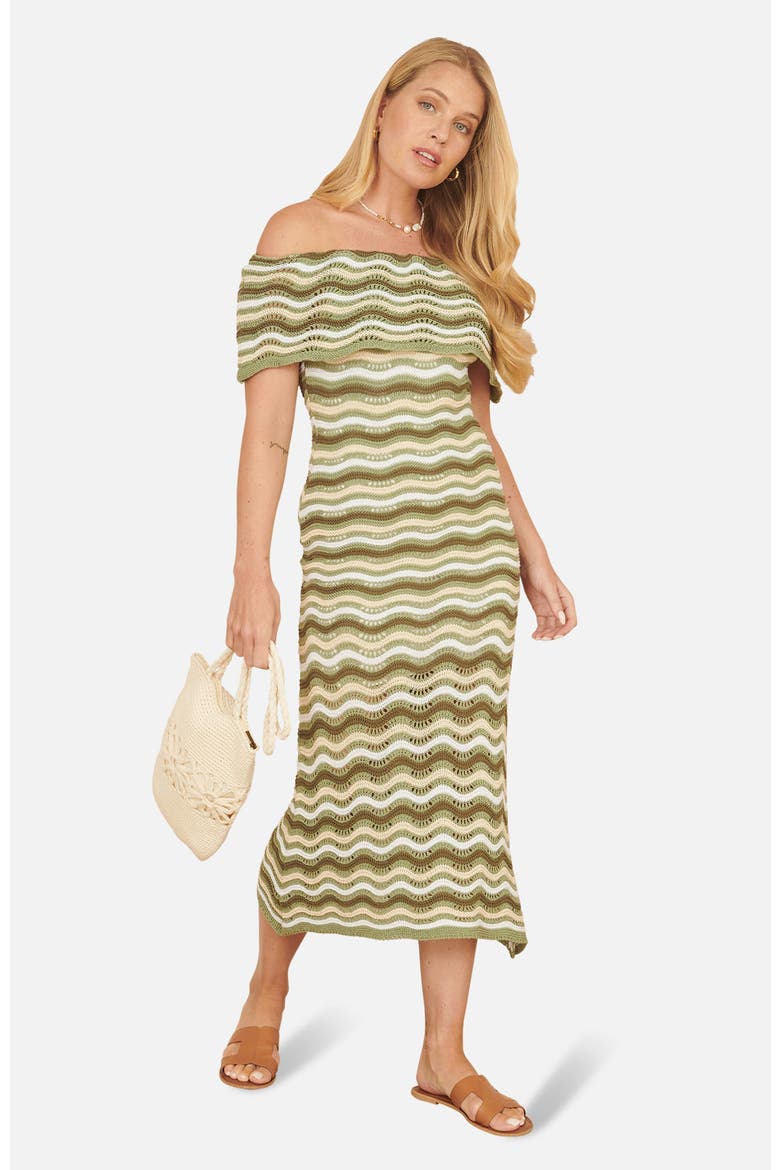 Stripe Crochet Knit Bardot Midi Dress, Alternate, color, Green