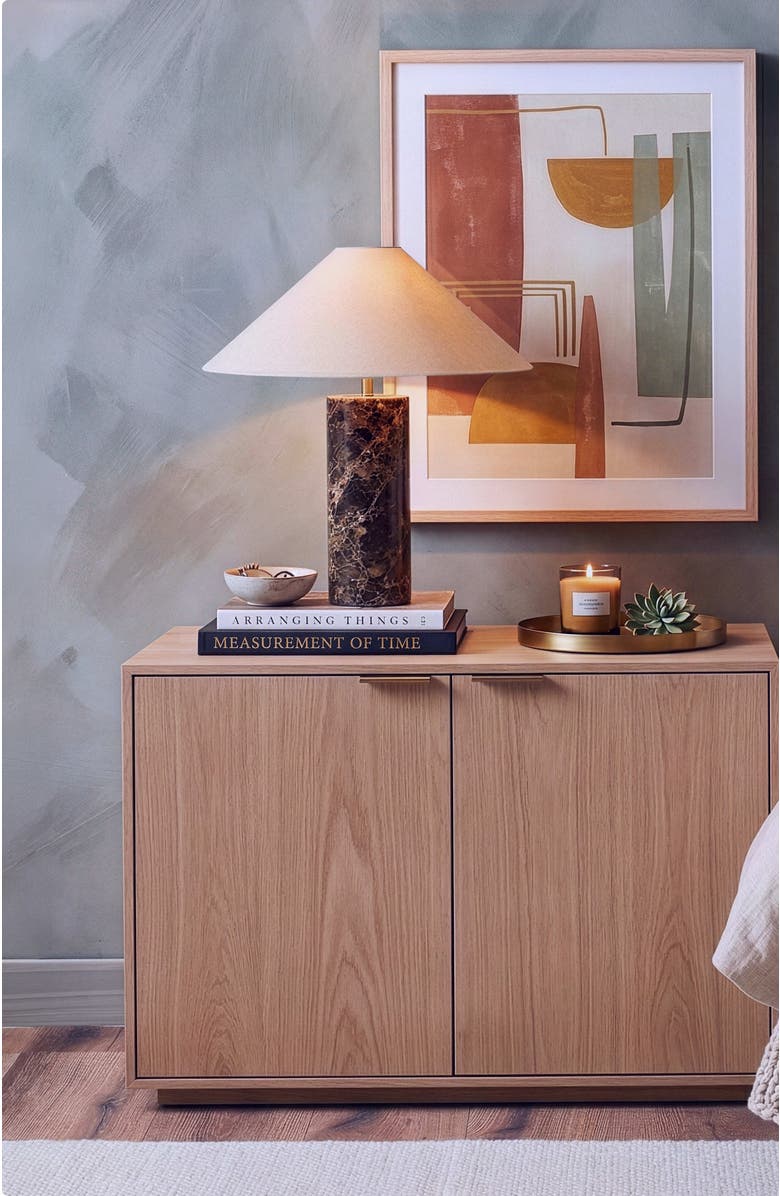 Brightech Runo 14" LED Table Lamp with Natural Stone Base, Alternate, color, Brown Marble