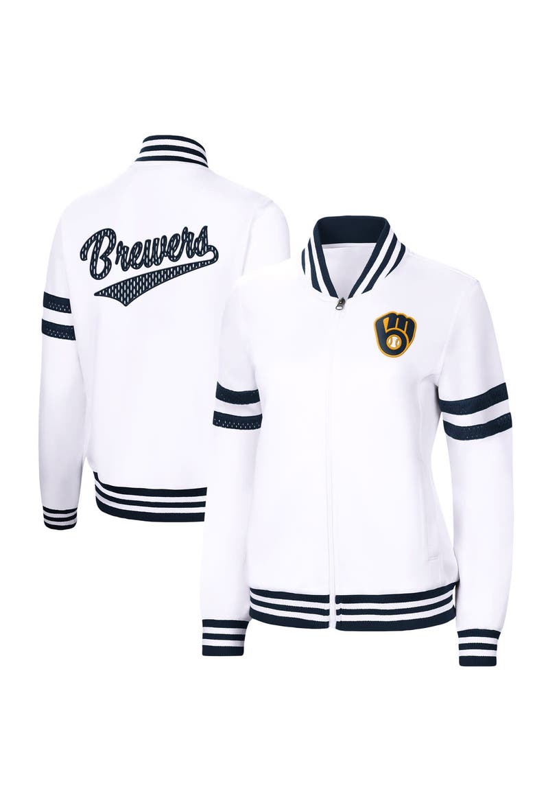 Women's G-III 4Her by Carl Banks White Milwaukee Brewers Pre-Game Full-Zip Track Jacket, Main, color, White
