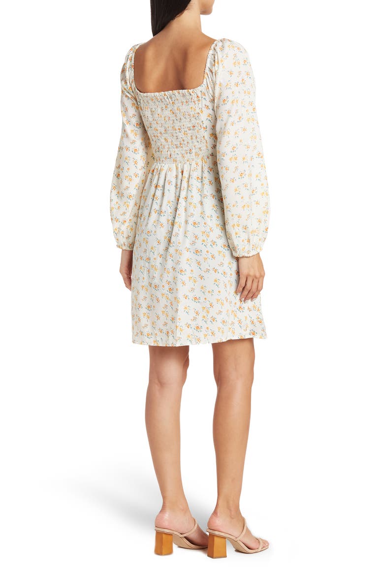 Printed Long Puff Sleeve A-Line Dress, Alternate, color, IVORY/ MULTI