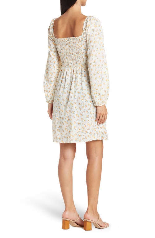 Tash And Sophie Printed Long Puff Sleeve A-line Dress In Ivory/multi