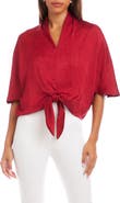 Karen Kane Flare Sleeve Tie Front Satin Top