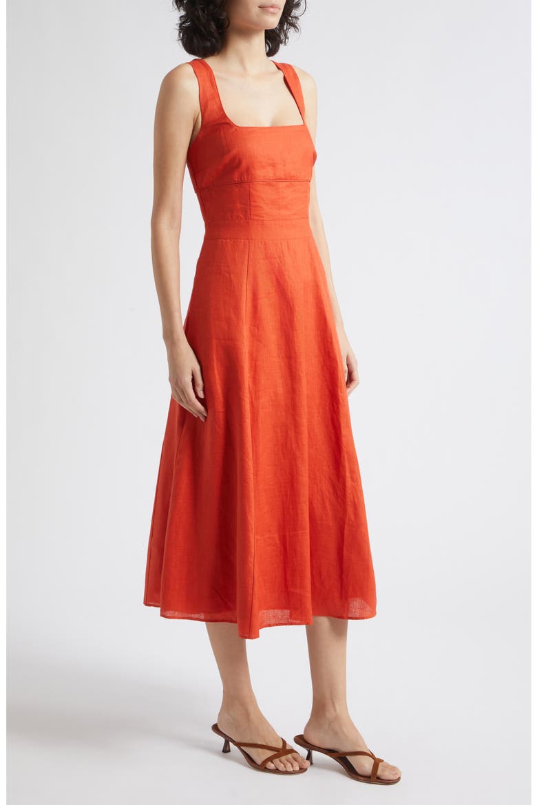 Dorethea Sleeveless Linen Midi Dress, Alternate, color, CORAL ORANGE