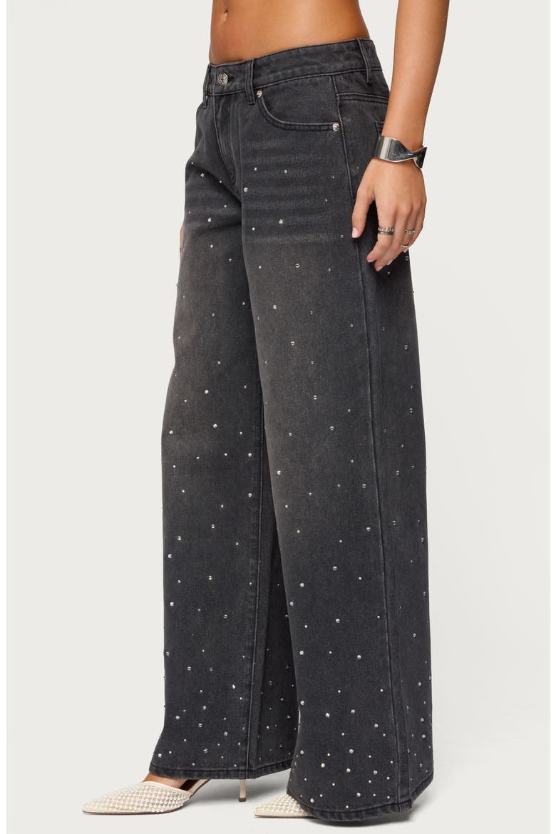 Embellished Low Rise Wide Leg Jeans, Alternate, color, BLACK-WASHED