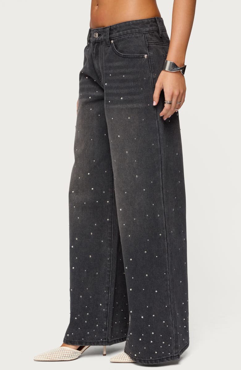 EDIKTED Embellished Low Rise Wide Leg Jeans, Alternate, color, Black-Washed