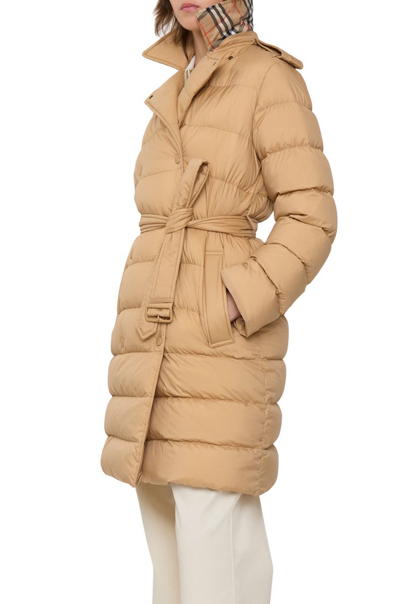 Burberry Kent Belted Down Puffer Jacket, Main, color, Flax