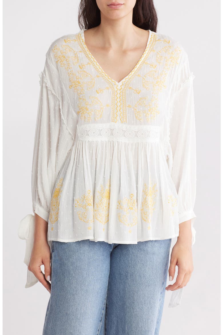Swiss Dot Embroidered Shirt, Main, color, YELLOW