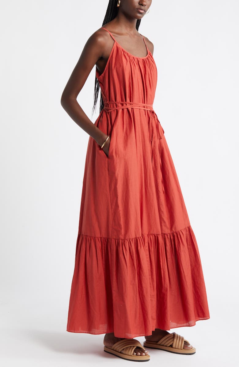 Nordstrom Cotton & Silk Tie Waist Tiered Sundress, Alternate, color,