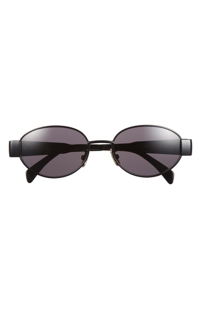 CELINE Triomphe 54mm Oval Sunglasses, Main, color, Shiny Black / Smoke