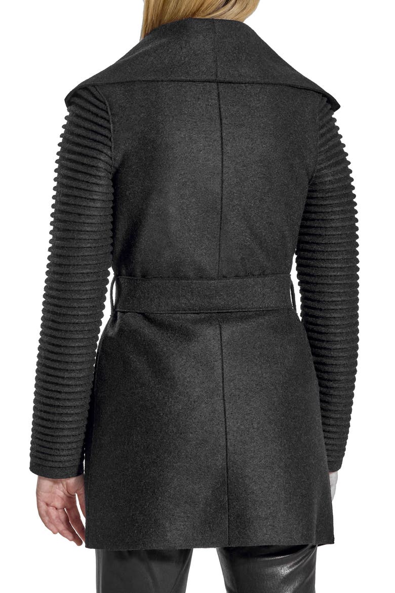 Rib Sleeve Alpaca & Wool Wrap Coat, Alternate, color, BLACK