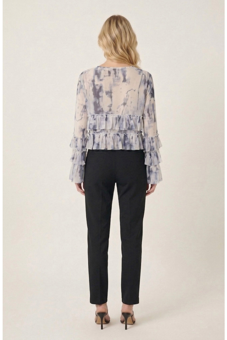 Ruffle Blouse with Tie Neck Detail, Alternate, color, Cream / Charcoal
