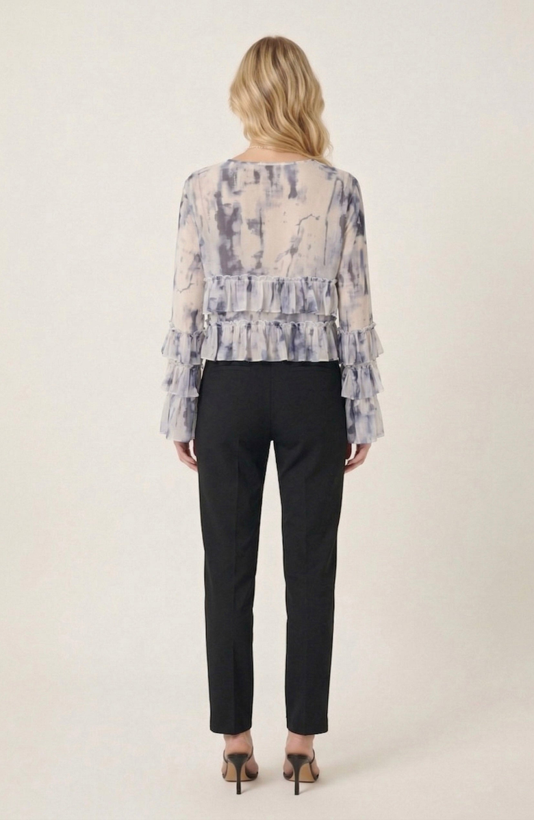 Modenaire Ruffle Blouse with Tie Neck Detail, Alternate, color, Cream / Charcoal