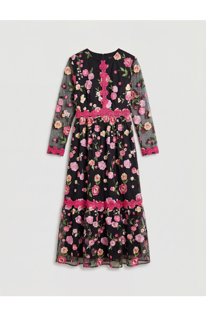 Coast Embroidered Floral Midi Dress, Alternate, color, Black