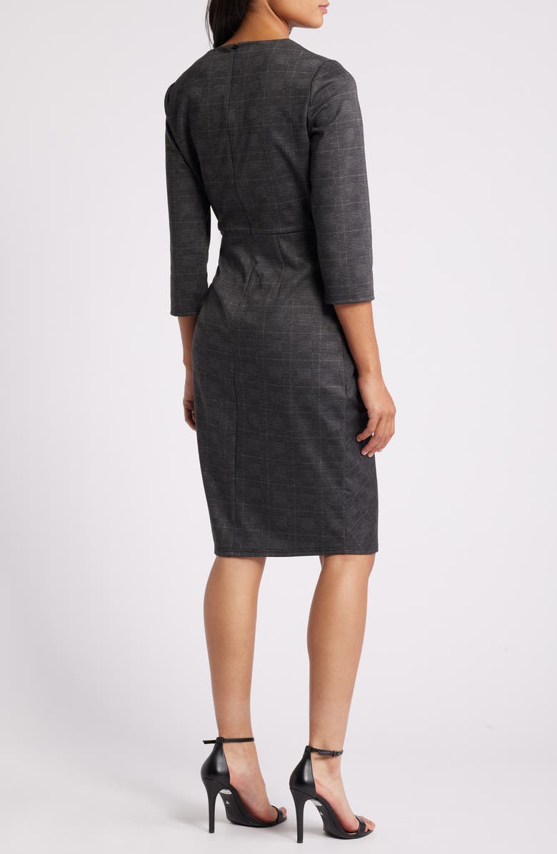 Tahari ASL Glen Plaid Side Ruched Knit Dress, Alternate, color,