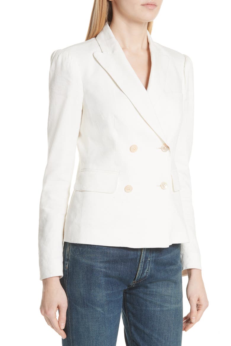Stretch Linen Blend Blazer, Alternate, color, SNOW