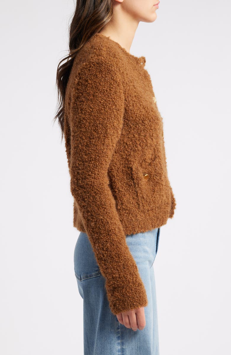 FRAME Patch Pocket Bouclé Cardigan, Alternate, color, Camel