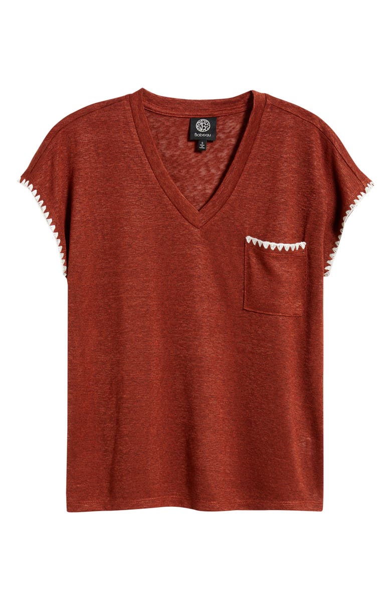 Bobeau Whipstitch Pocket T-Shirt, Main, color, Brandy Brown/ Natural