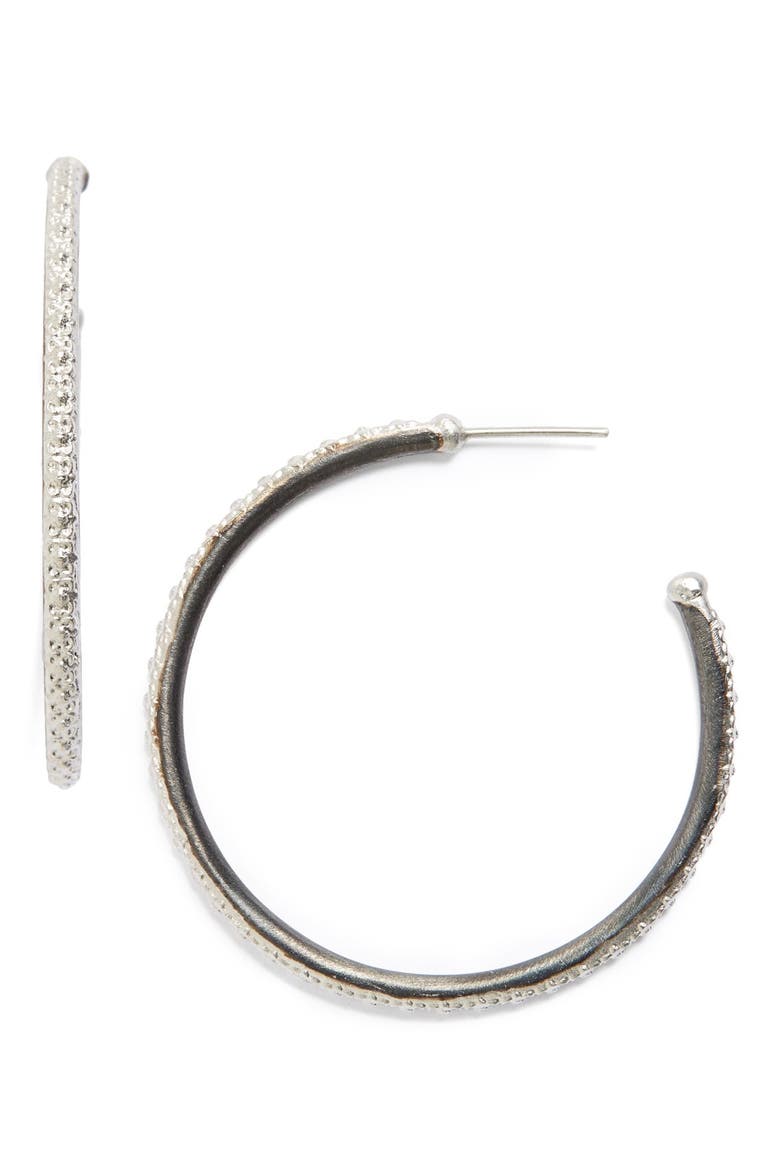 Old World Midnight Hoop Earrings, Main, color, SILVER