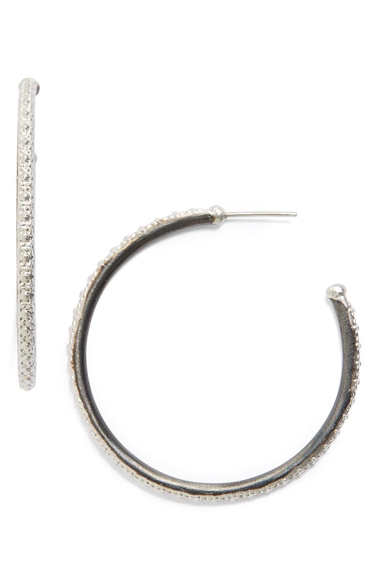 Armenta Old World Midnight Hoop Earrings, Main, color, Silver