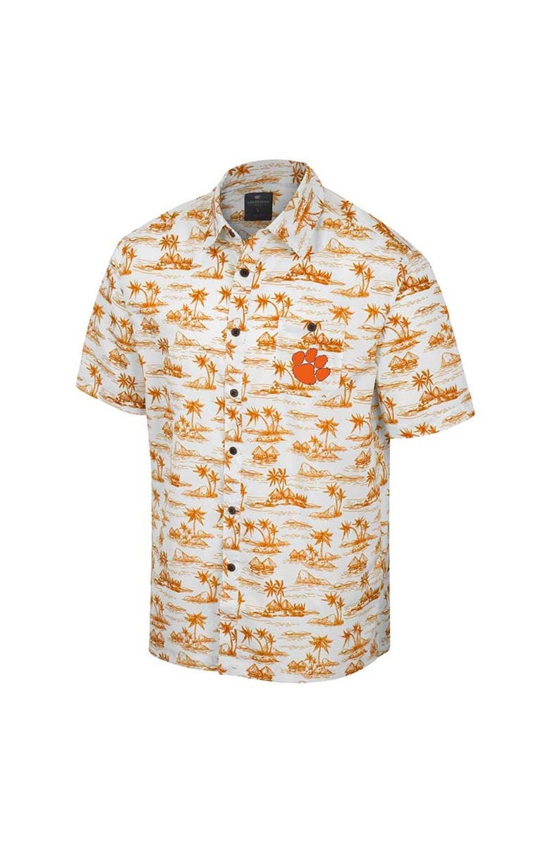 COLOSSEUM Men's Colosseum White Clemson Tigers Spontaneous is Romantic Camp Button-Up Shirt, Alternate, color, 