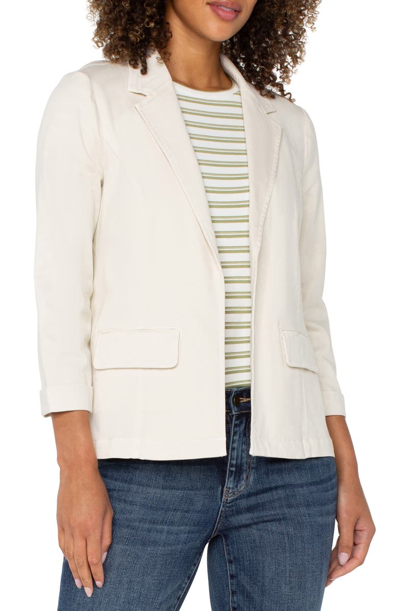 Liverpool Los Angeles Fitted Open Front Twill Blazer, Alternate, color, Bone