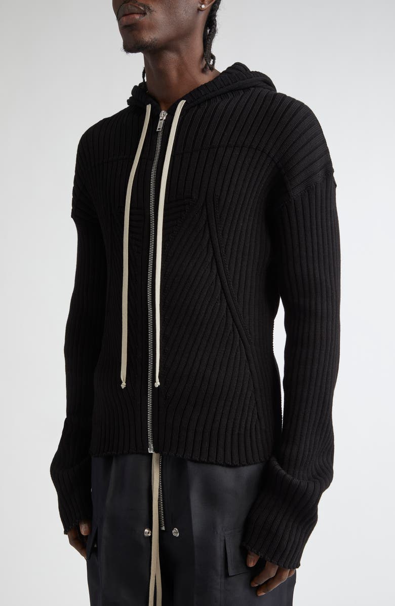 Rick Owens Hollywood Cotton Megarib Full Zip Sweater Hoodie, Alternate, color, 