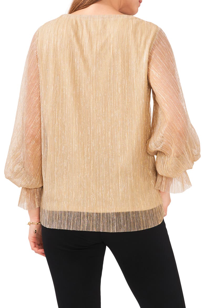 Bishop Sleeve Metallic Crinkle Mesh Blouse, Alternate, color, GOLD