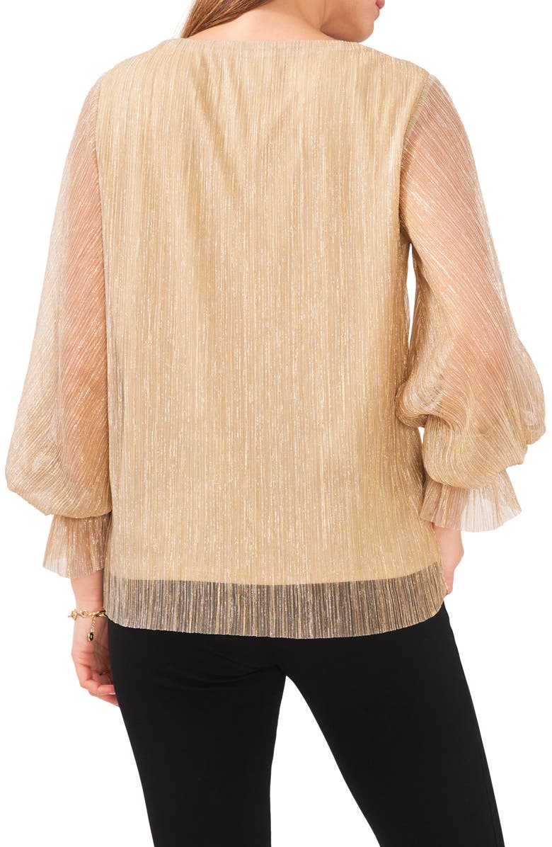 Chaus Bishop Sleeve Metallic Crinkle Mesh Blouse, Alternate, color, 