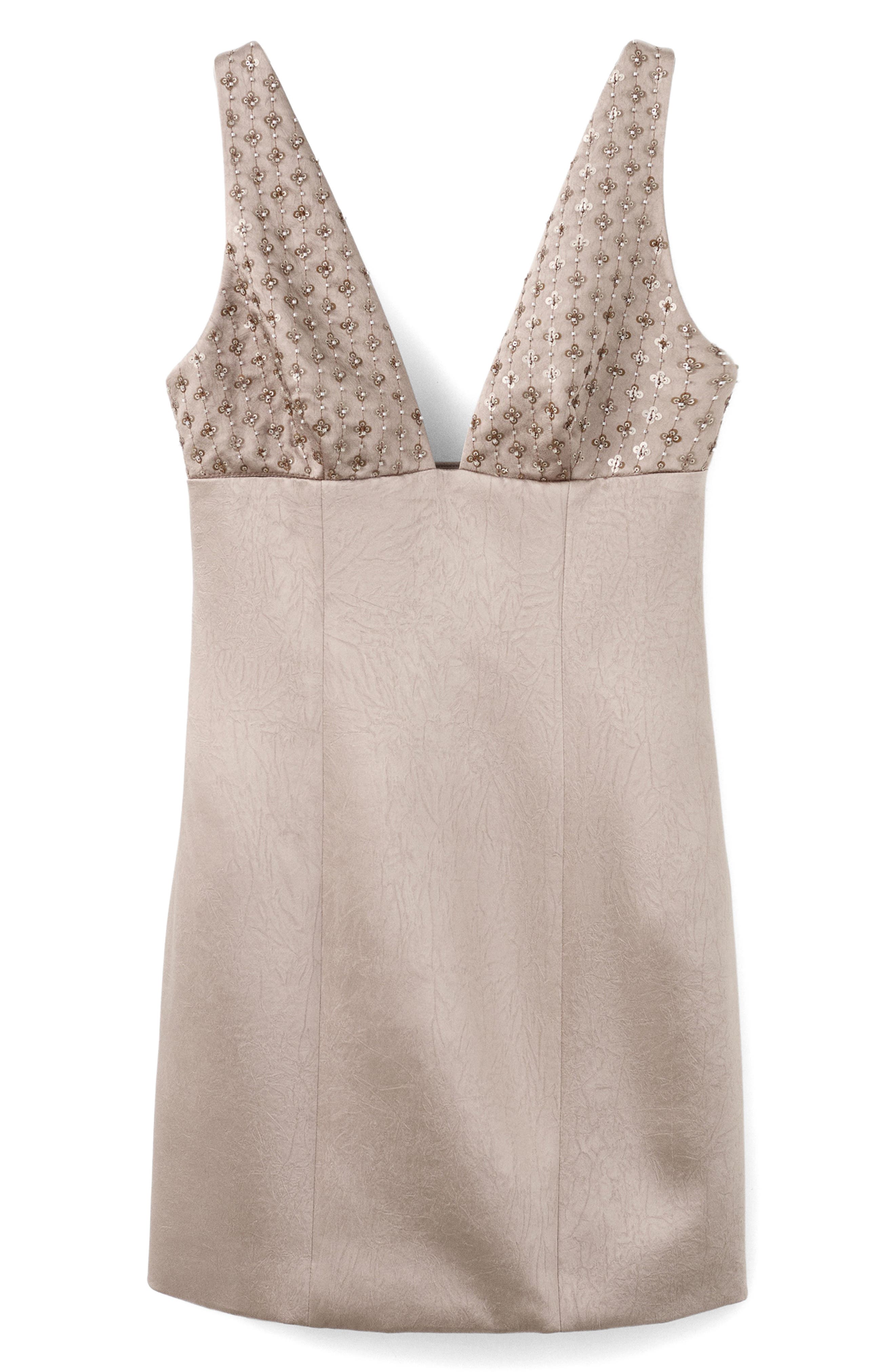 MANGO Sequin Floral Detail Satin Minidress