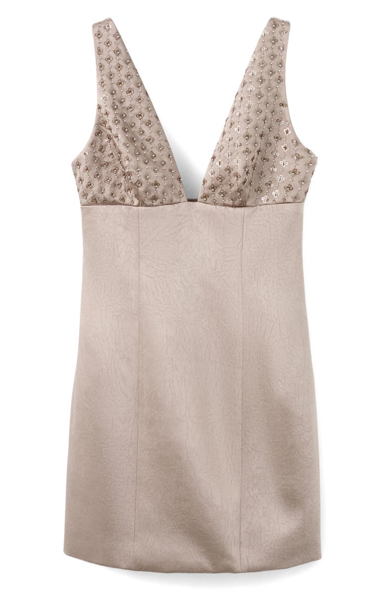 MANGO Sequin Floral Detail Satin Minidress, Main, color, Mink Grey