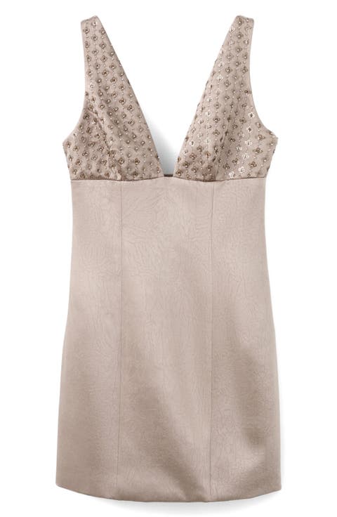 Sequin Floral Detail Satin Minidress