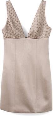 MANGO Sequin Floral Detail Satin Minidress