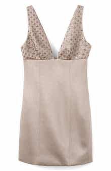 MANGO Sequin Floral Detail Satin Minidress