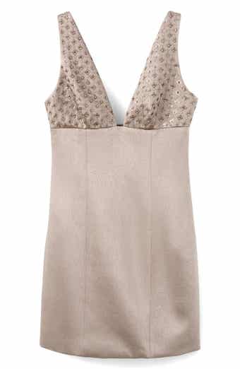 MANGO Sequin Floral Detail Satin Minidress