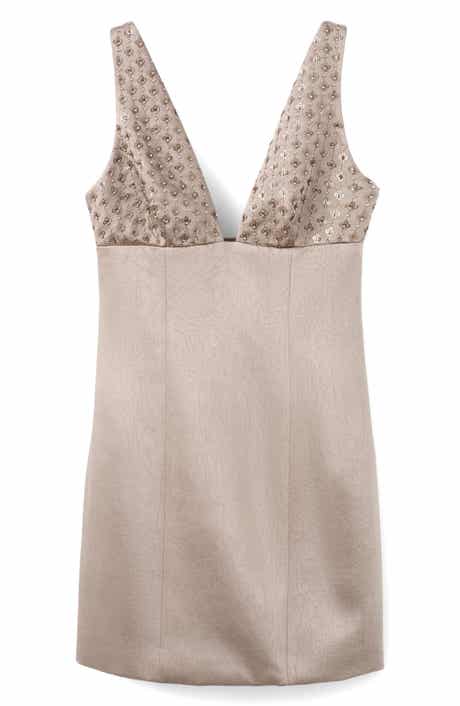 MANGO Sequin Floral Detail Satin Minidress