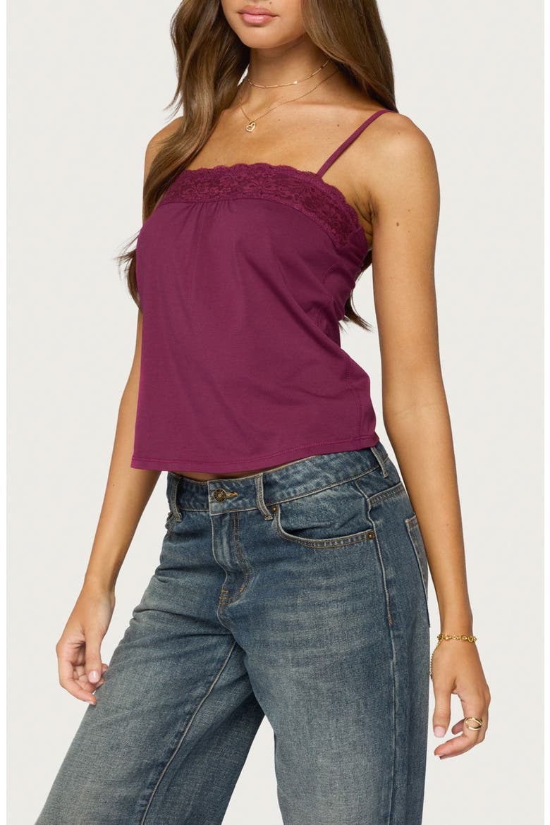 Abbe Lace Trim Tank Top, Alternate, color, BURGUNDY