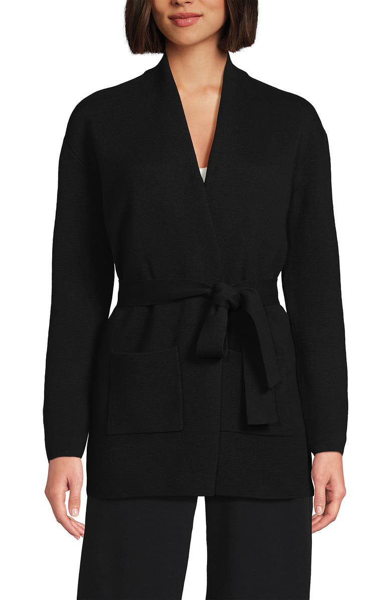 Lands' End Fine Gauge Milano Belted Long Line Cardigan Sweater, Main, color, 