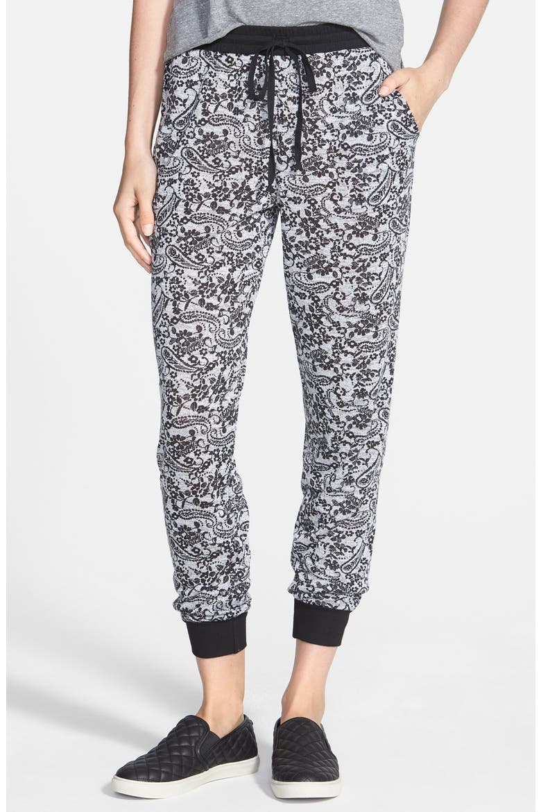 Floral Print Knit Jogger Pants, Main, color, BLACK / GREY