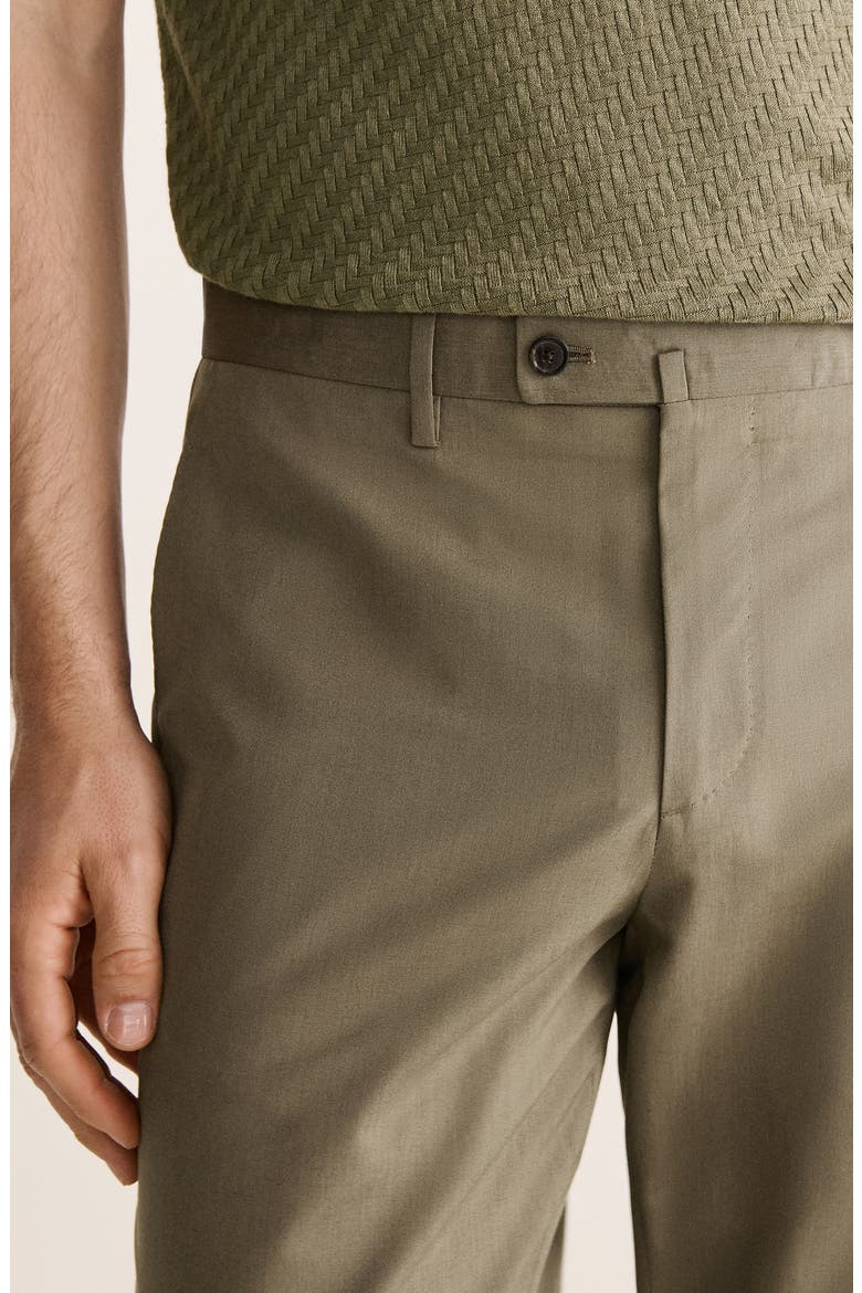 Slim Fit Flat Front Wool & Cotton Twill Pants, Alternate, color, KHAKI GREEN