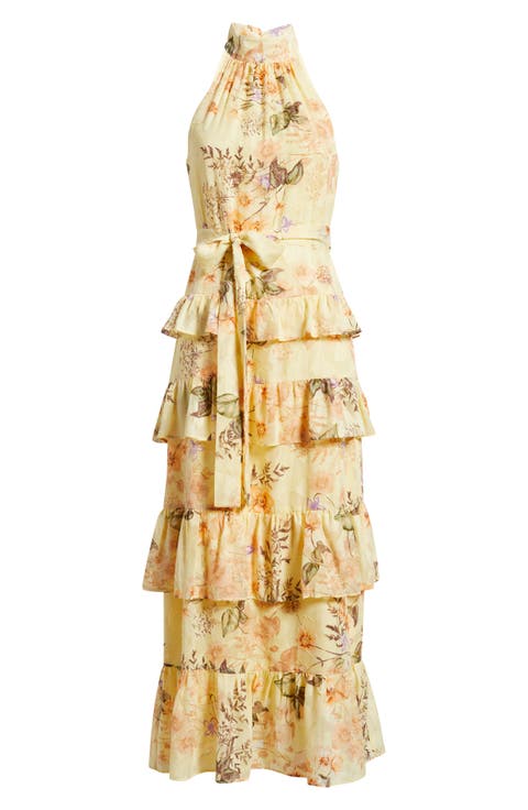 Tiered Ruffle Sleeveless Chiffon Maxi Dress