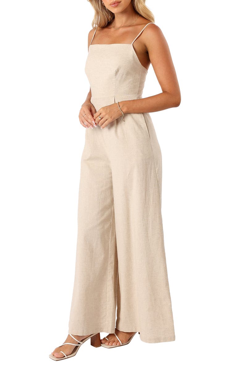 Petal & Pup Lila Wide Leg Cotton & Linen Jumpsuit, Alternate, color, Oatmeal