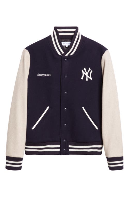 Sporty And Rich Sporty & Rich Homerun New York Yankees Wool Varsity Jacket In Blue