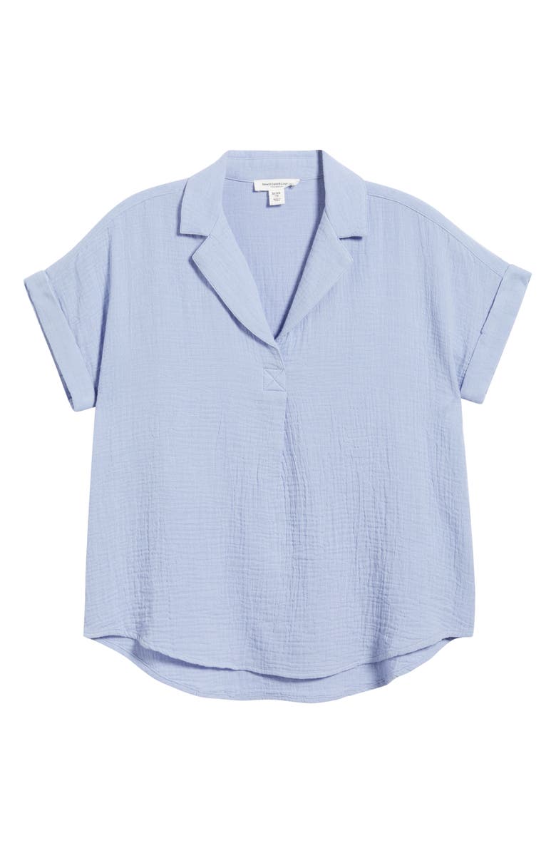 beachlunchlounge London Cotton Gauze Popover Top, Alternate, color, Light Denim