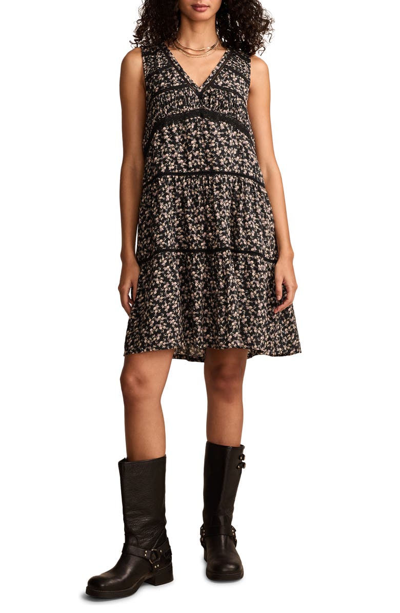 Lucky Brand Throw On Open Stitch Shirred Sleeveless Dress, Main, color, 