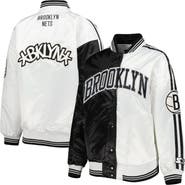 STARTER Women's Starter Black/White Brooklyn Nets Split Colorblock Satin Full-Snap Varsity Jacket